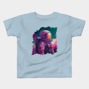 Cosmic Cool: Impressionist Magenta Astronaut Kids T-Shirt